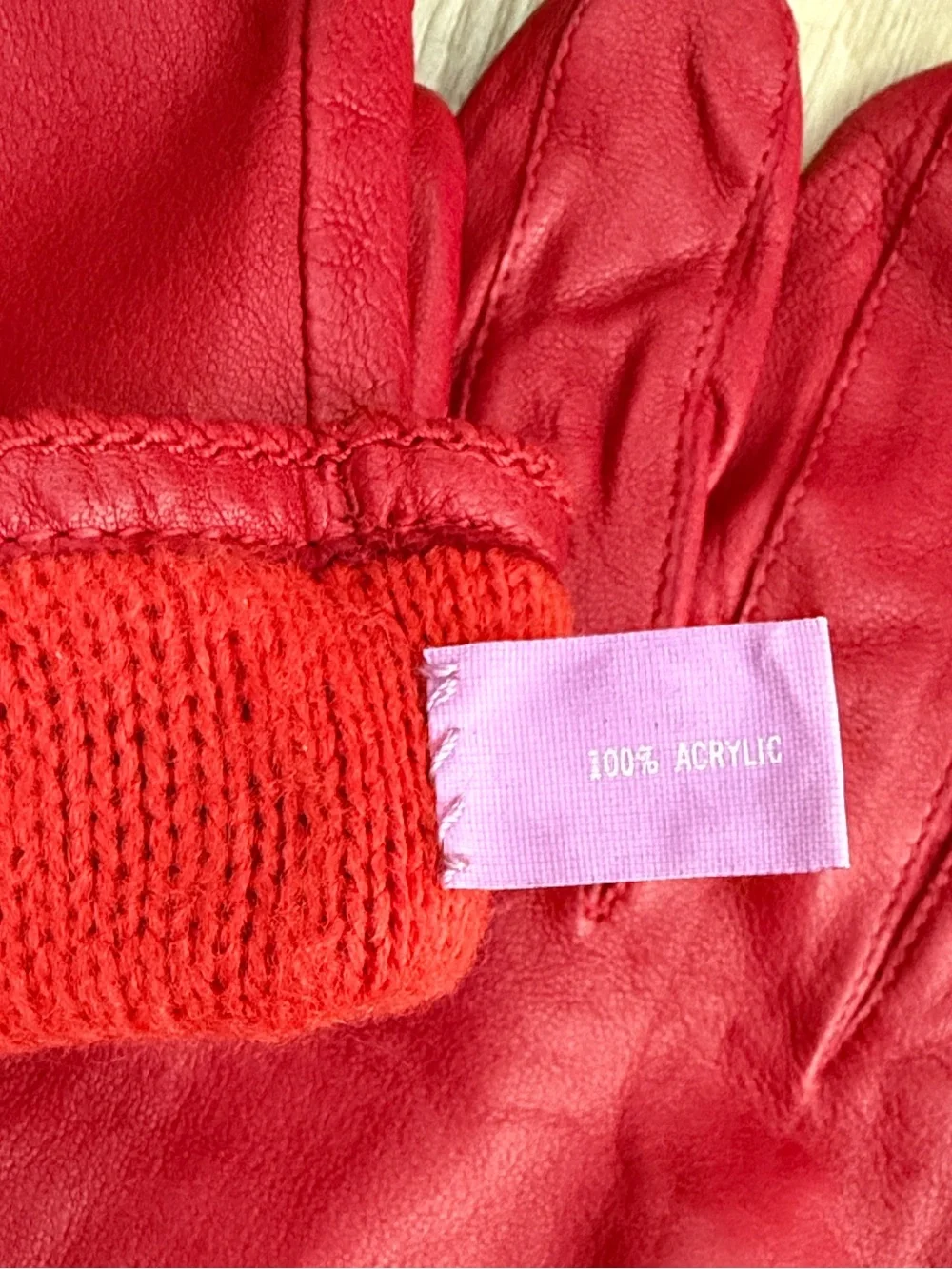 Red Leather Gloves Vintage 1980s Grandoe Women’s L Winter Minimalist Statement